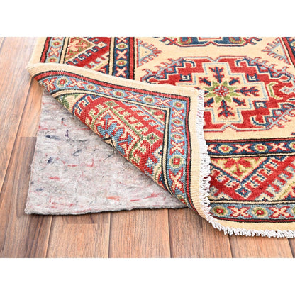 2'9"X15'4" Ivory Hand Knotted Rug Kazak With Geometric Design Wool Runner