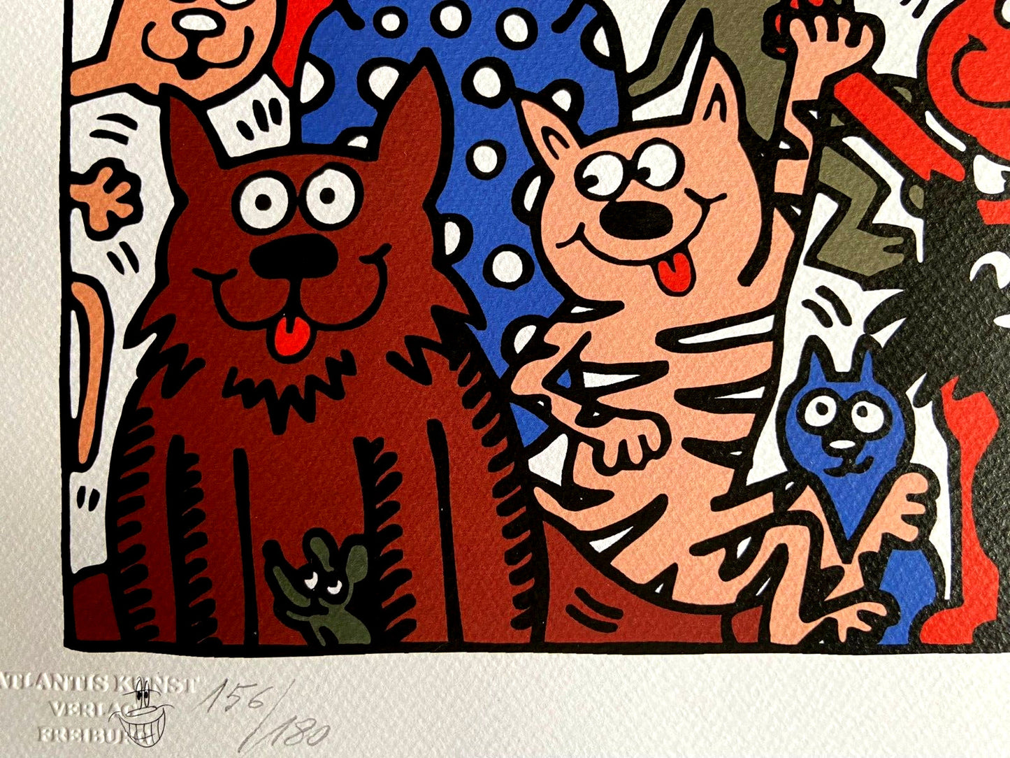 Keith Haring Lithograph From A Painting 'Cats' Coa Signed In Pen Numbered