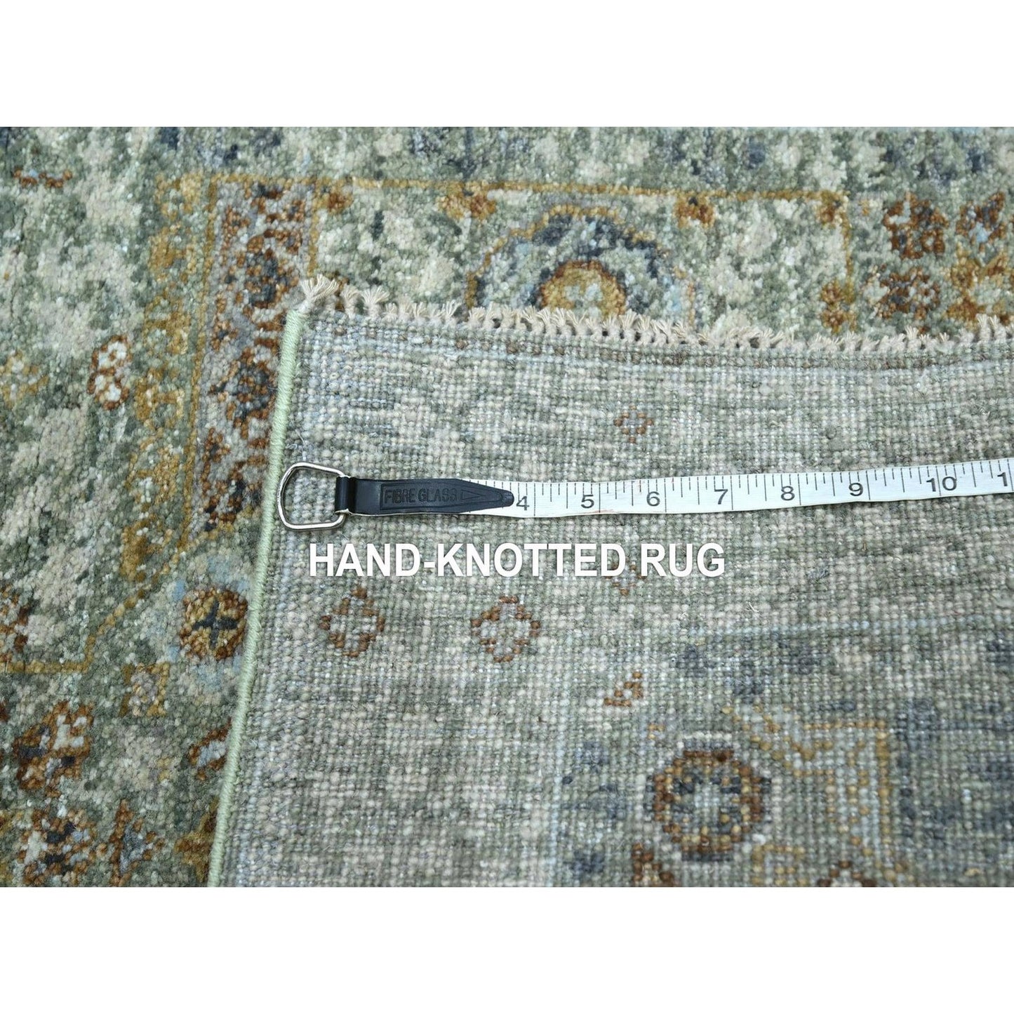 2'7"X12'1" Green Hand Knotted Wool Rug Pre Historic Mamluk Design Runner
