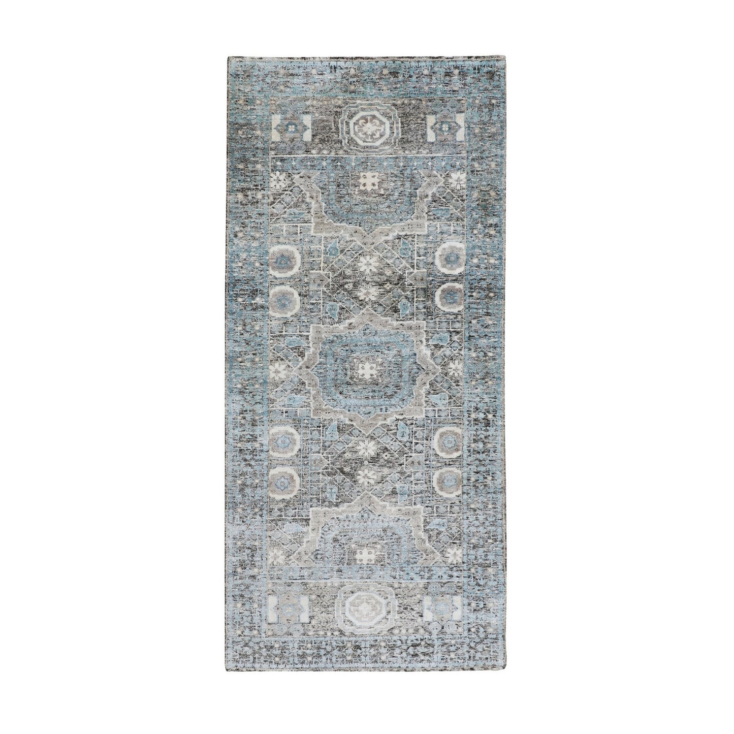 2'8"X6'1" Silk With Textured Wool Hi-Low Pile Handknotted Runner Fine Rug