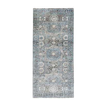 2'8"X6'1" Silk With Textured Wool Hi-Low Pile Handknotted Runner Fine Rug