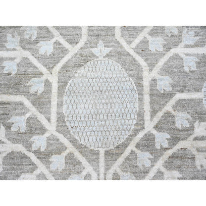 11'2"X14'3" Gray Washed Out Peshawar Hand Knotted Pure Wool Oversized Rug