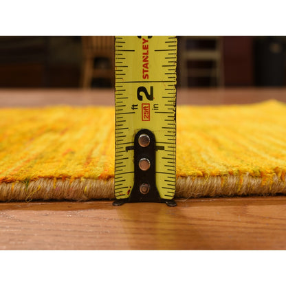 2'X3'1" Gold Color Plain Solid Design Pure Sari Silk Hand Knotted Mat Rug