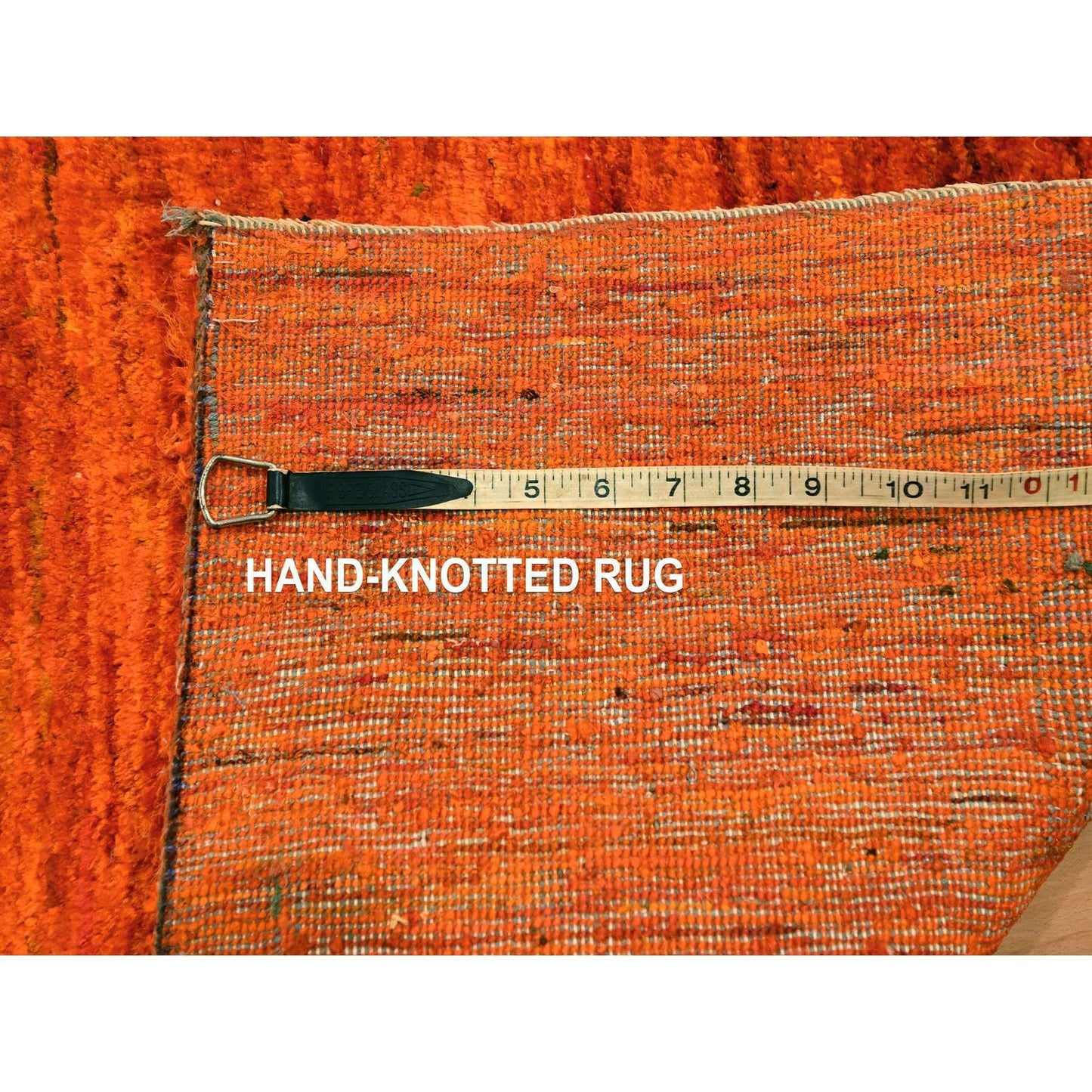 2'X3' Orange Plain Solid Design Hand Knotted Sample Sari Silk Mat Rug