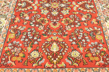 Hand-Knotted Vintage Red Floral 3'4X4'9 ft