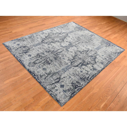 7'10"X10' Ash Gray Jewellery Design Wool And Silk Hand Knotted Rug