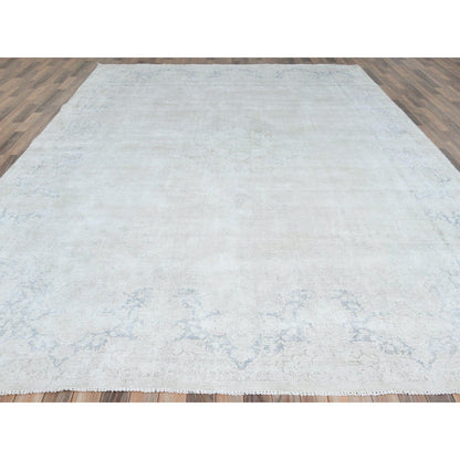9'7"X12'10"Ivory Hand Knotted Old Farsian Karman Wool Distressed Look Rug