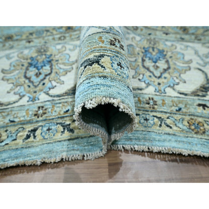 10'X13'10" Blue Hand Knotted Agra Shah Abbas Flower Vines Design Wool Rug