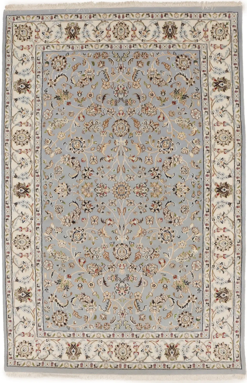 Oriental rug carpet floral blue light handmade entryway foyer 4x6 ft