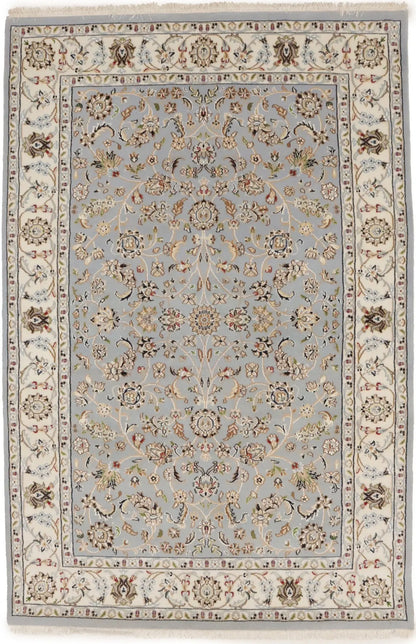 Oriental rug carpet floral blue light handmade entryway foyer 4x6 ft