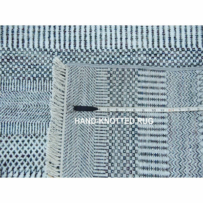 4'X6' Ivory Hand Knotted Modern Grass Design Gabbeh Wool And Silk Rug