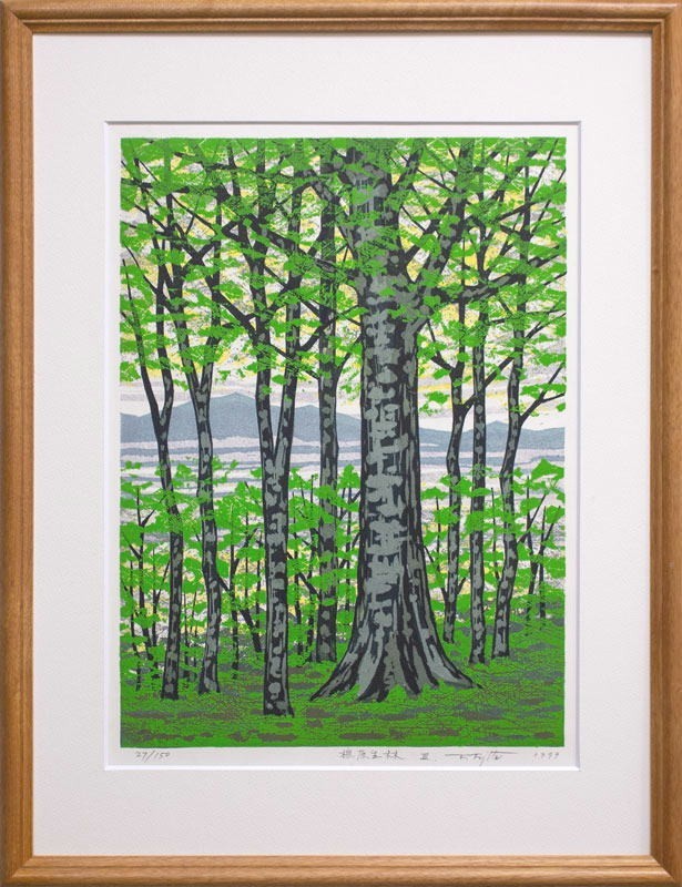 Fumio Fujita Beech Primeval Forest III Woodblock 1999 Signed ED 27/ 150 Framed