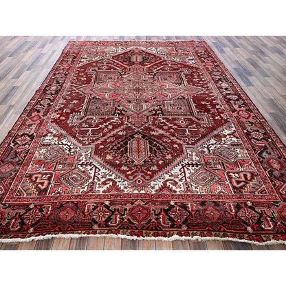 7'10"X10'6" Blush Red Vintage Zoroastrian Heris Pure Wool Hand Knotted Rug