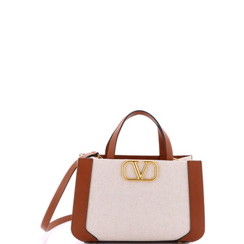 Valentino Garavani Vlogo Shopper Tote Canvas And Leather Small