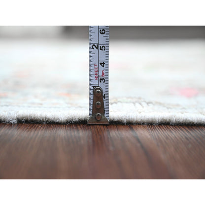 2'9"X8' Gray Angora Oushak Leaf Design Hand Knotted Pure Wool Runner Rug