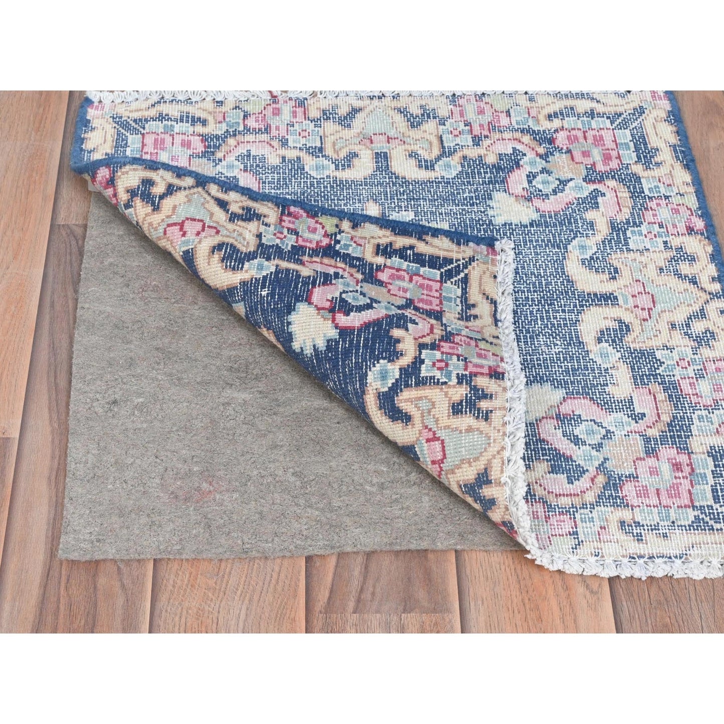 1'7"X1'7" Blue Worn Wool Hand Knotted Vintage Farsian Karman Square Rug