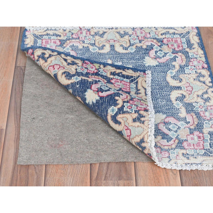 1'7"X1'7" Blue Worn Wool Hand Knotted Vintage Farsian Karman Square Rug