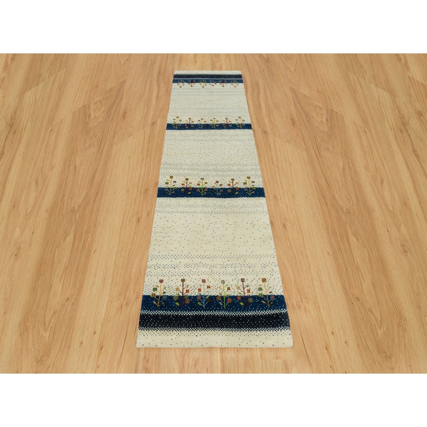 2'7"x9'6" Retro White Lori Buft Gabbeh Tree Design 100% Wool Runner Rug