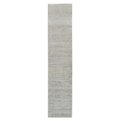 2'6"X12'1" Hand Loomed Fine Jacquard Gray Modern Wool And Silk Runner Rug