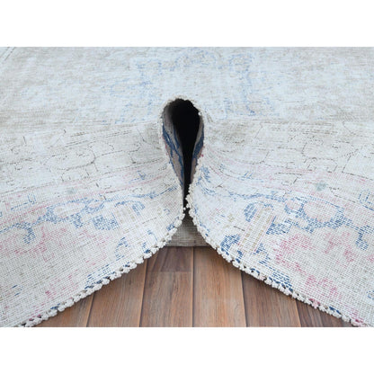 8'7"X12' Beige Hand Knotted Wool Distressed Vintage Farsian Karman Rug