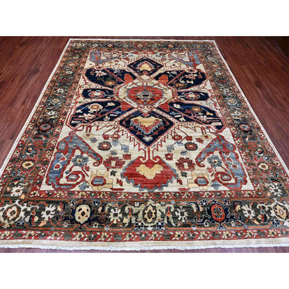 8'2"X10' Brown With Blue Hand Knotted Aryana Seeripe Heris Pure Wool Rug