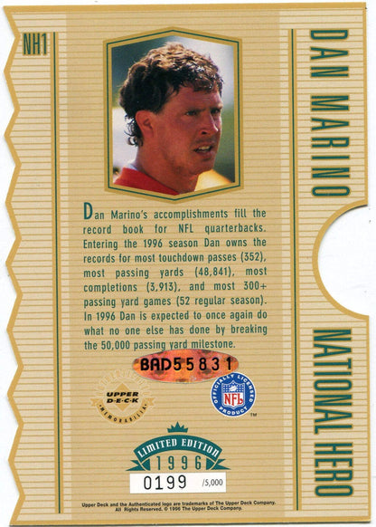 National Hero 1996 Dan Marino Upper Deck Jumbo AUTO Die Cut Card NH1 250