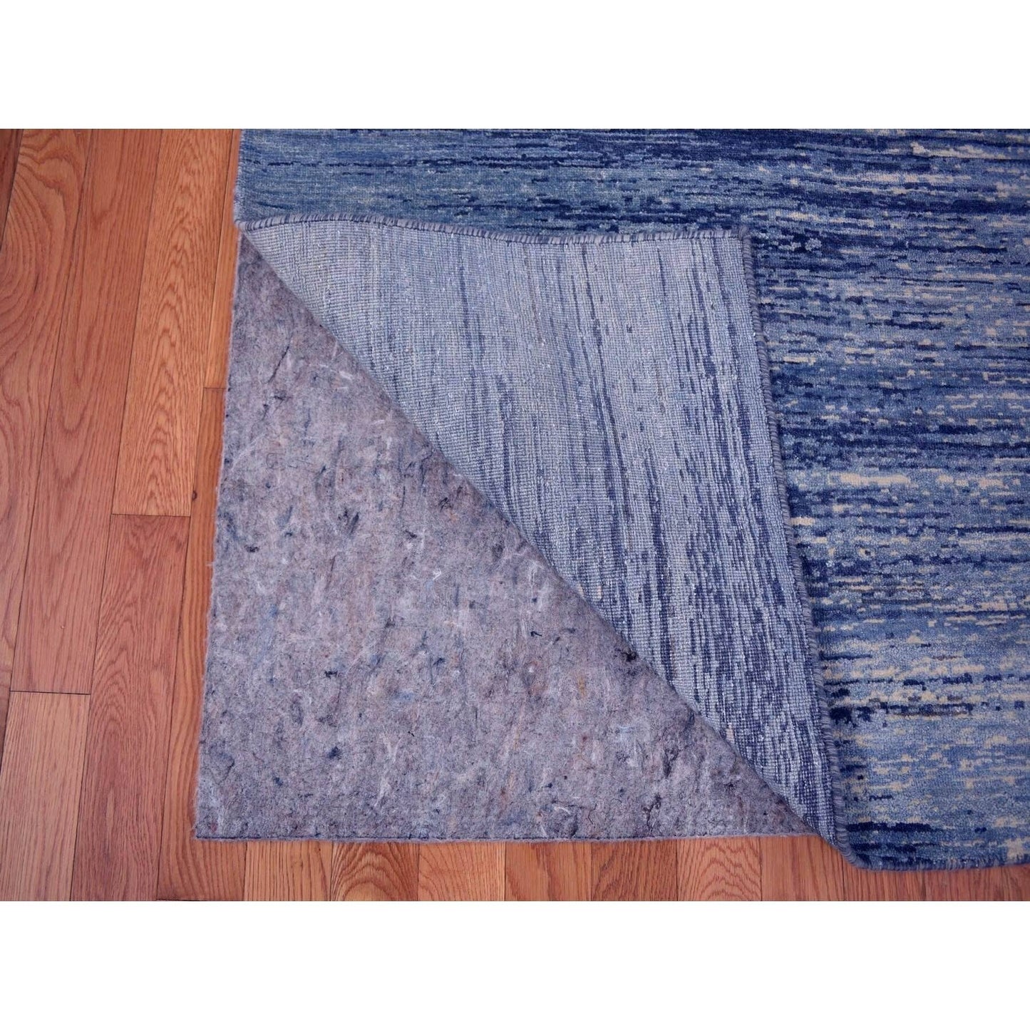 6'X8'10" Blue-Ivory Horizontal Ombre Design Pure Wool Hand Knotted Rug
