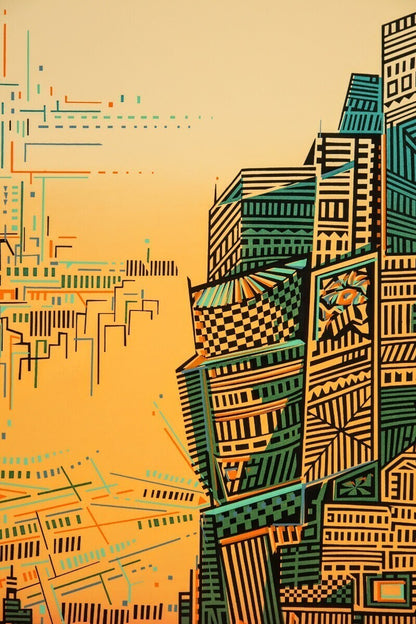 Risaburo Kimura Signed Original Serigraph Screenprint Wall St. New York Framed