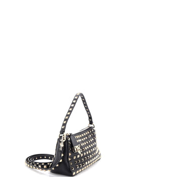 Valentino Garavani Rockstud Flip Lock Zipped Handle Crossbody Bag Grainy Leather