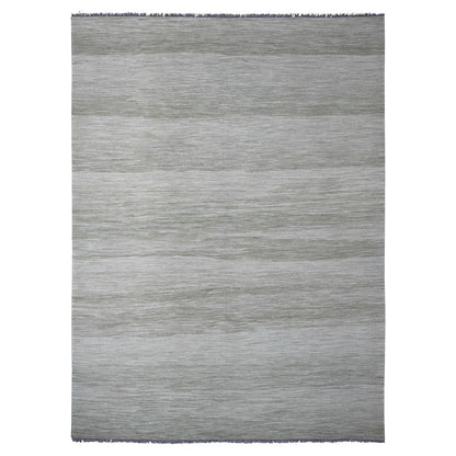 9'1"X12' Laurel Green Solid Design Flat Weave Hand Spun Wool Oriental Rug