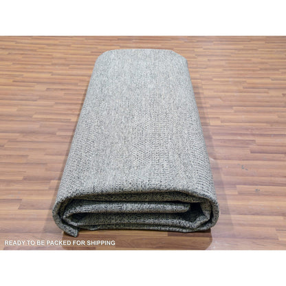 14'X14' Ellie Gray Hand Knotted Plain Modern Grass Design Wool Round Rug