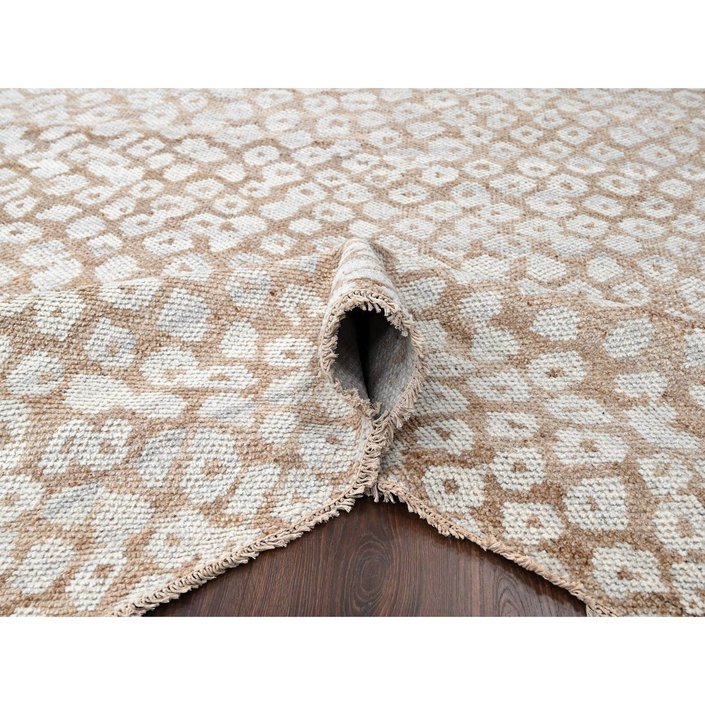 9'X12' Almond Brown Cropped Thin Hand Knotted Natural Wool Oriental Rug