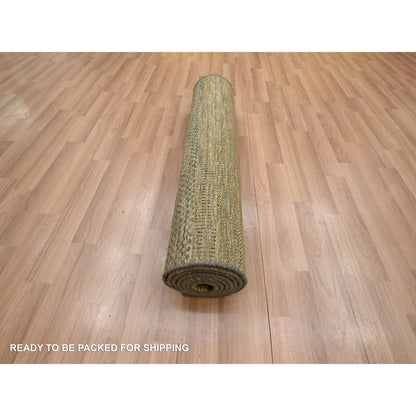 2'8"X8' Brown Modern Grass Design Wool And Silk Hand Knotted Runner Rug