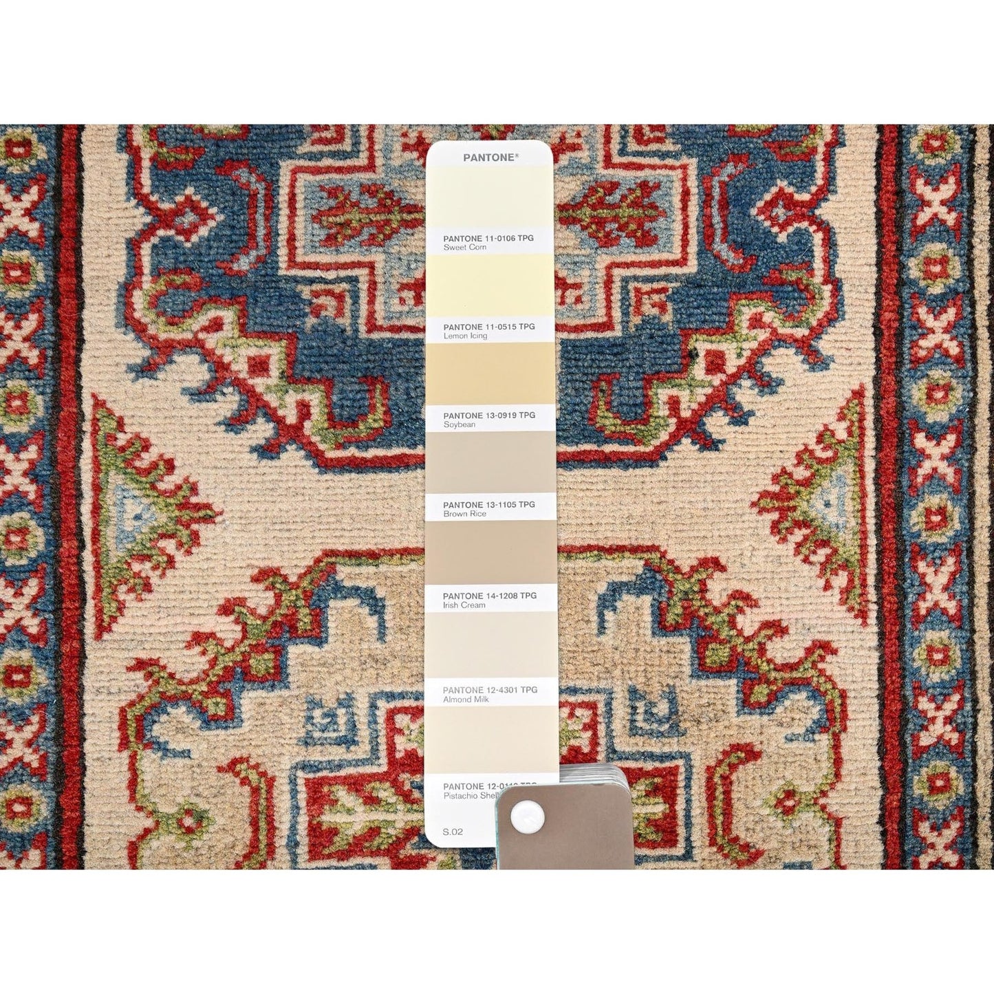 3'X15'5" Ivory Kazak With Geometric Design Rug Hand Knotted Wool Runner