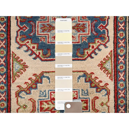 3'X15'5" Ivory Kazak With Geometric Design Rug Hand Knotted Wool Runner