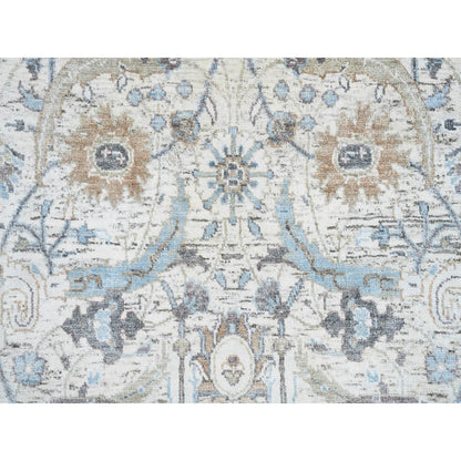 2'6"X18'1" Ivory Silk/Wool Hand Knotted Sickle Leaf Design Xl Runner Rug