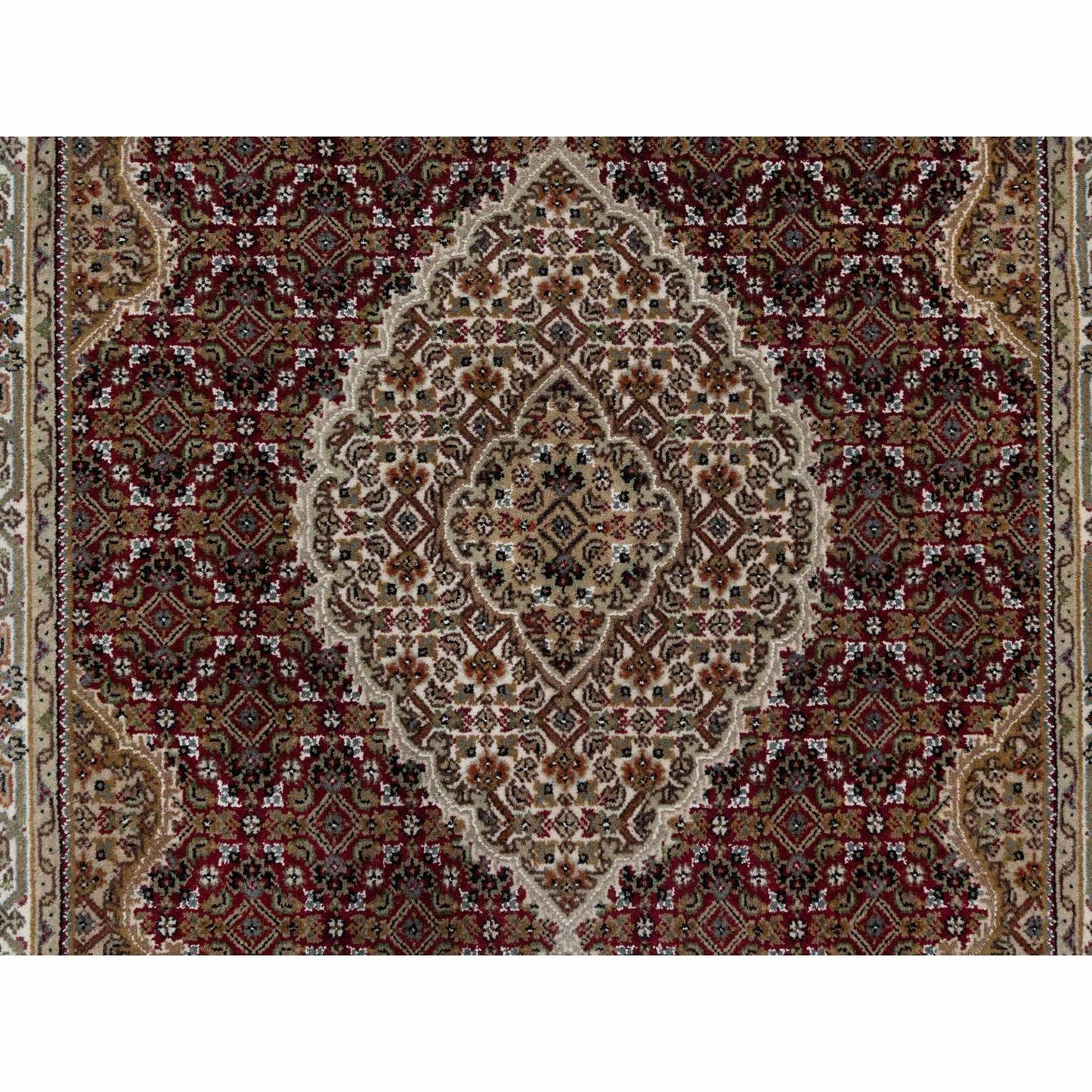 4'X6'2" Carmine Red Tebraz Mahi With Fish Design Wool Hand Knotted Rug