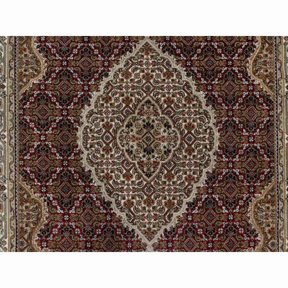 4'X6'2" Carmine Red Tebraz Mahi With Fish Design Wool Hand Knotted Rug