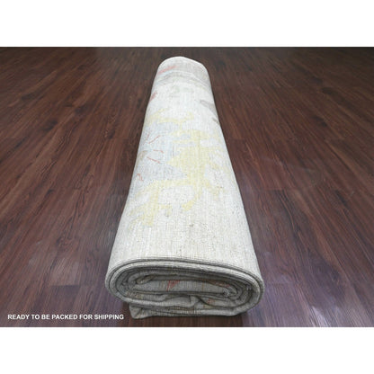 12'X17'4" White Angora Oushak Leaf Design Hand Knotted Wool Oversized Rug