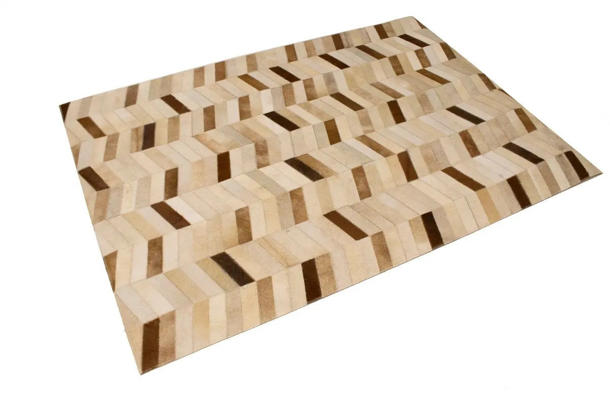 4X6 ft Brown Cowhide Leather Rug Modern Geometric Design Contemporary Carpet