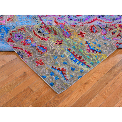9'9"x13'8" Sari Silk-Text Wool Colorful Maharaja Design Hand Knotted Rug