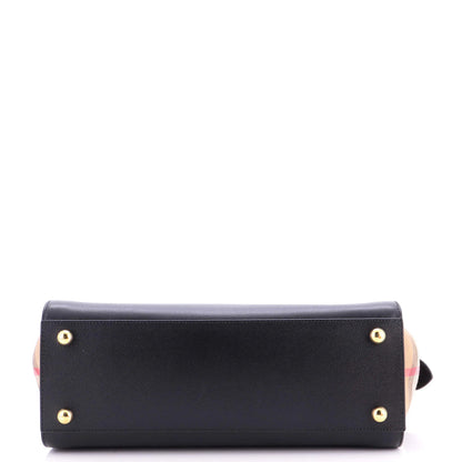 Burberry Banwell Tote Leather And House Check Canvas Small