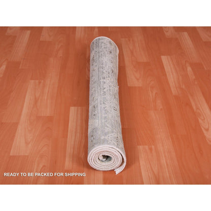 3'X5'2" Gray Hand Knotted Oushak Pure Silk And Textured Wool Rug