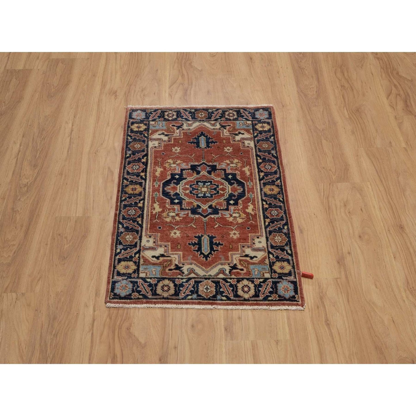 2'1"X3'2" Red Antiqued Heris Hand Knotted New Zealand Wool Sample Mat Rug