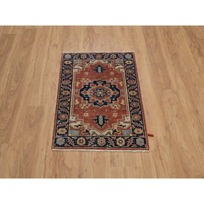 2'1"X3'2" Red Antiqued Heris Hand Knotted New Zealand Wool Sample Mat Rug