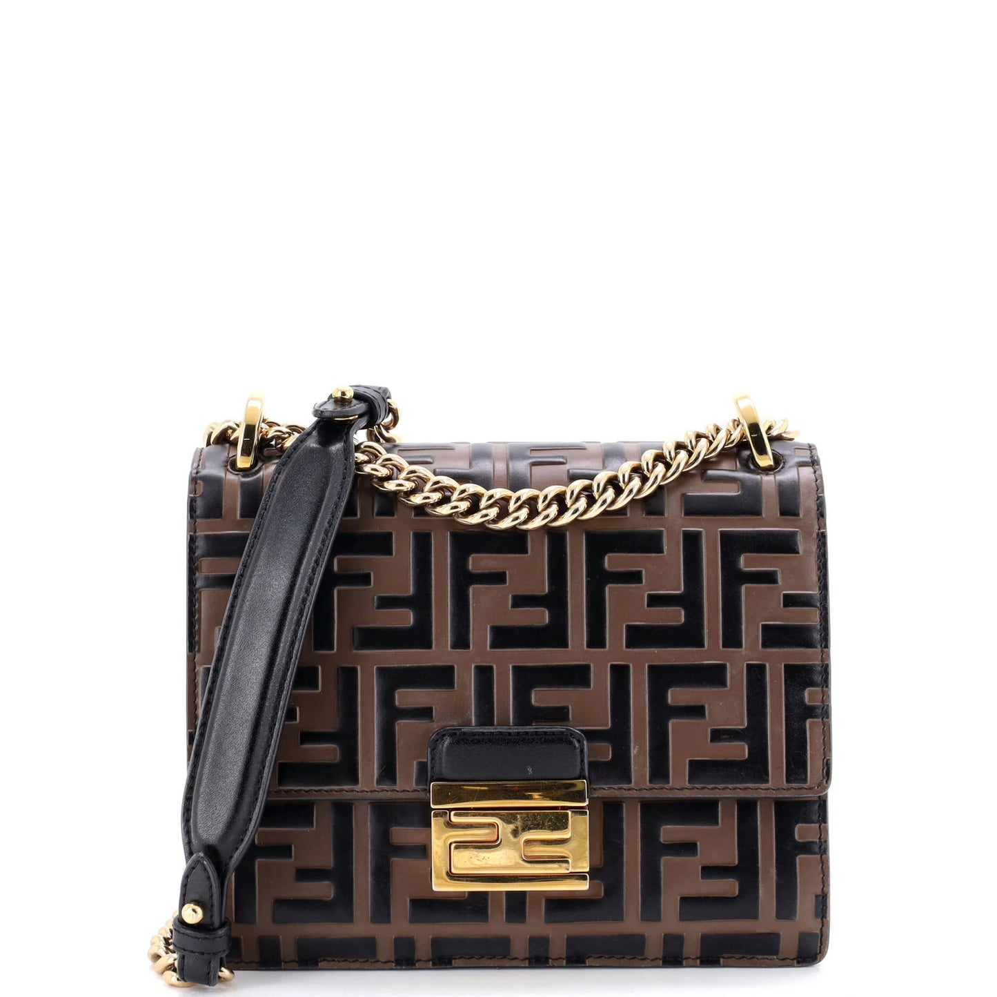 Fendi Kan U Shoulder Bag Zucca Embossed Leather Small