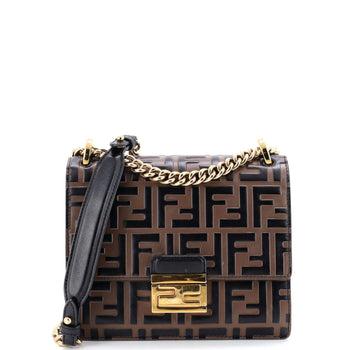 Fendi Kan U Shoulder Bag Zucca Embossed Leather Small
