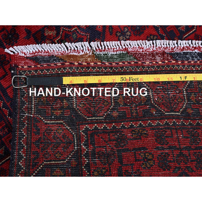 1'9"X4'9" Red Afghan Khamyab Geometric Design Hand Knotted Wool Runner Rug