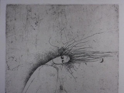 Veronika Pale?Kova Original Etching "Philosopher" 2/30 Signed Czech Surreal Art