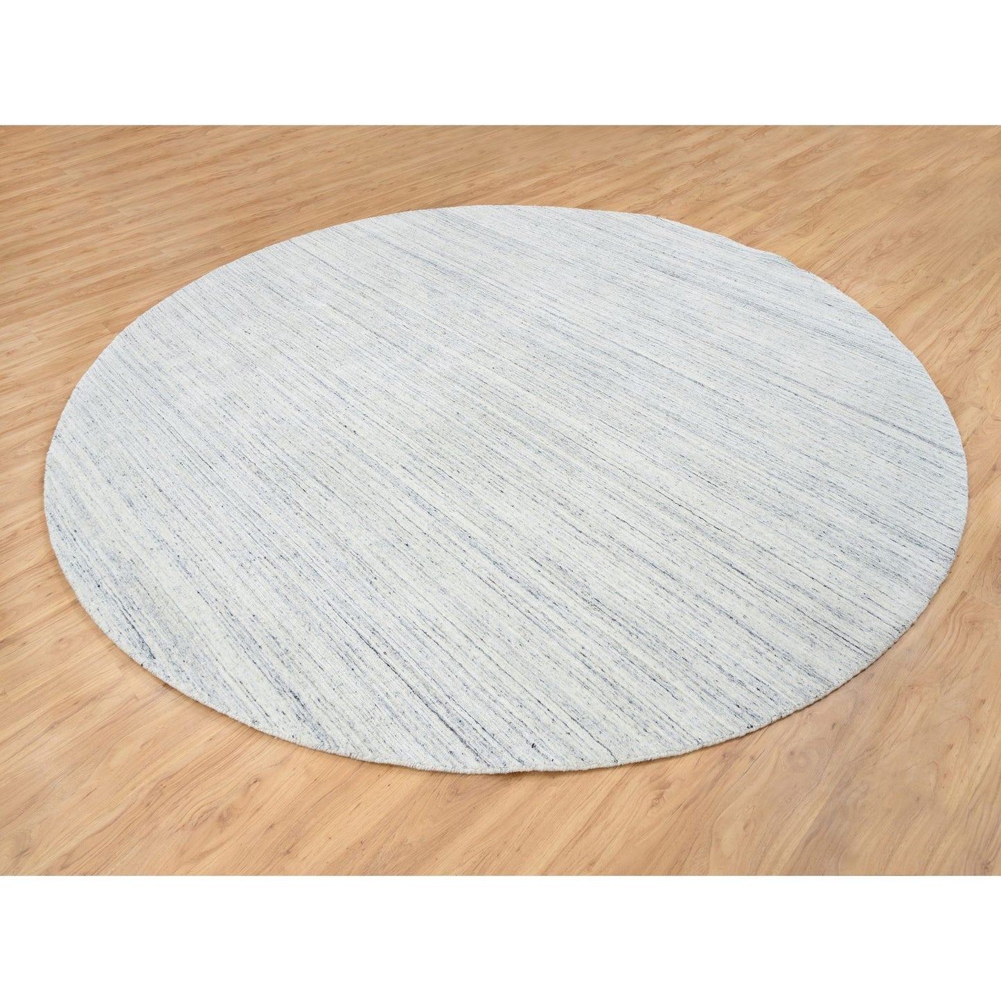 10'X10' Ivory Hand Loomed Plain Modern Striae Design Wool Round Rug